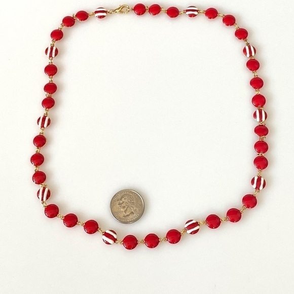 Vintage Necklace Metal Red Enamel Gold Tone - Picture 6 of 8